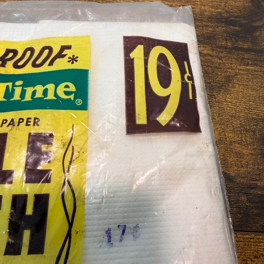 Vtg Picnic Time Windproof‎ Tablecloth 60s Straubel Paper Co White NEW Retro Prop